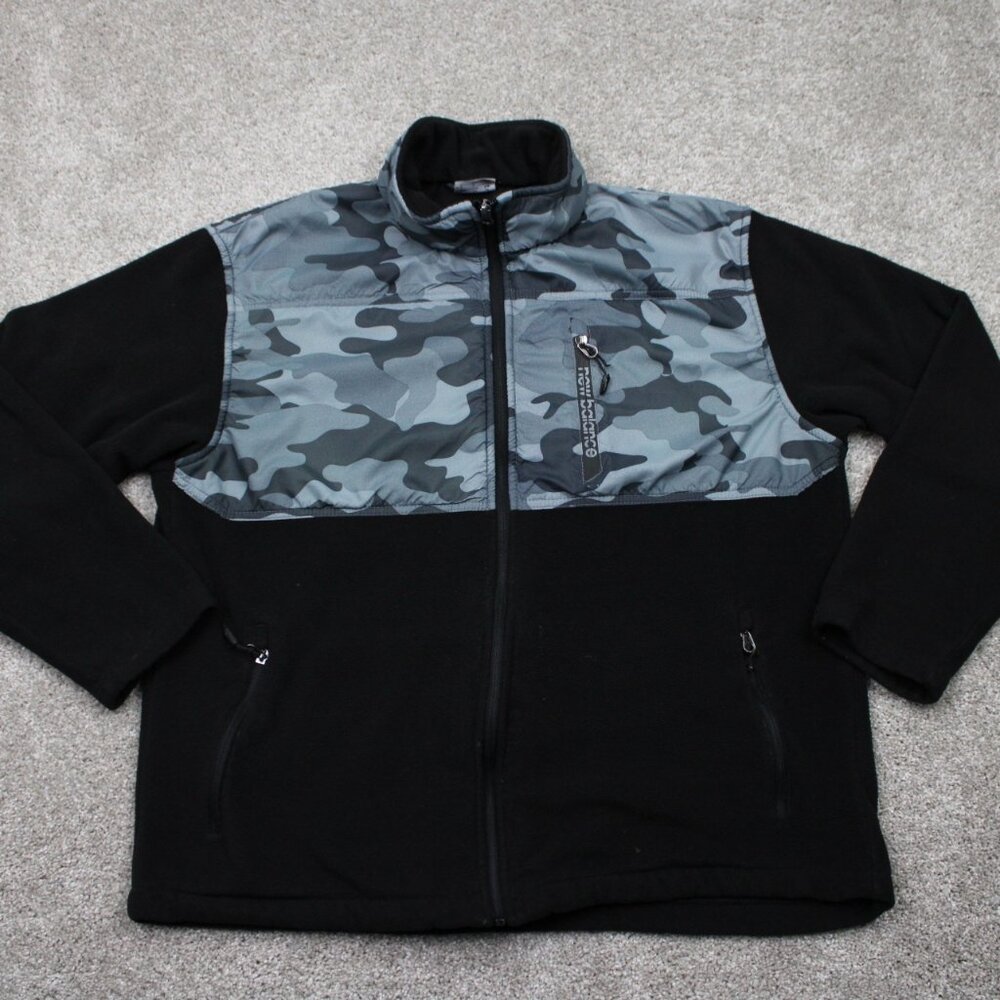 New Balance Sweatshirt Mens Large Black/Camo Polyester Full Zip L/S‎ Sweater